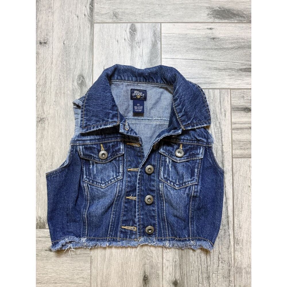 Blue Asphalt Dark Blue Denim Sleeveless Crop Vest Jacket